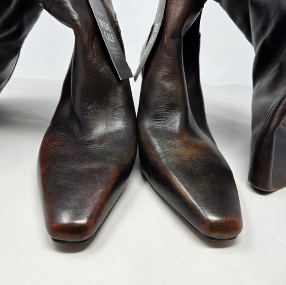 Vince Camuto Cristin Knee High Boots Sz 11M Wide Calf Washed Brown Leather - Picture 7 of 11